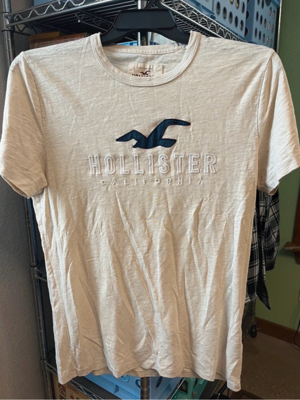 Hollister Men’s Cream Logo Crew Neck T-Shirt